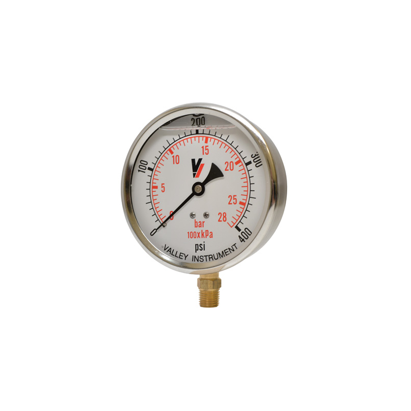 Manómetro 0-400 psi 4 1/4 npt abajo presión glicerina/agua 67/33 grado A  ASME / ANSI B40
