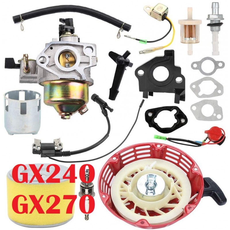 KIT DE MANTENIMIENTO Y REPARACION MOTOR HONDA GX240-270 8HP-9HP FILTRO DE AIRE YOYO ARRANCADOR CARBURADOR Y ACCESORIOS